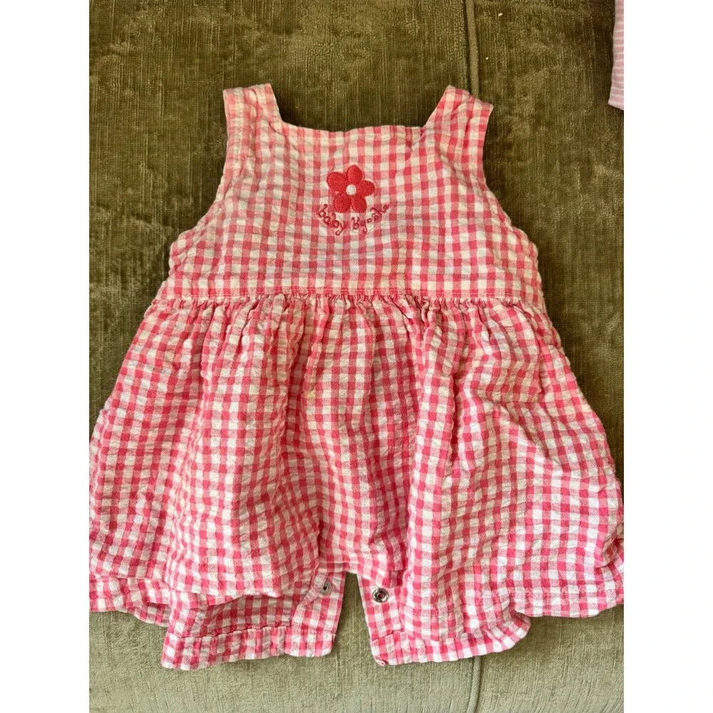 Vintage Oshkosh Bgosh 18 Months Girl Pink Gingham Flower Dress Romper